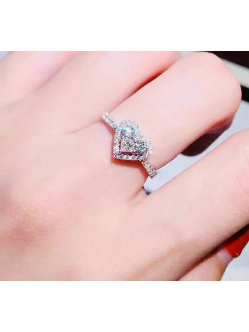 New -Elegant Silver Ring with Cubic Zirconia Heart Design - Size 7